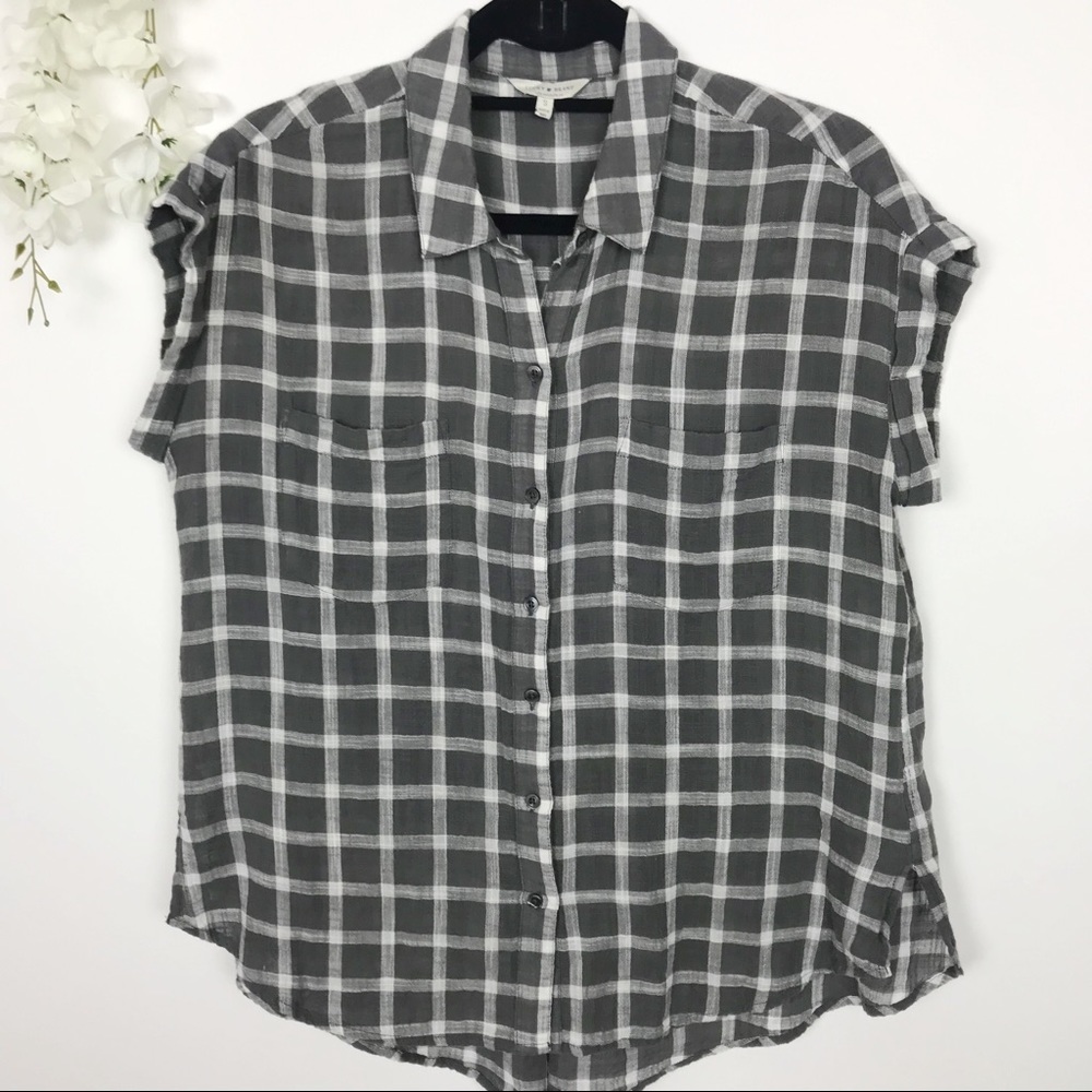 Lucky Brand Plaid Button Down Short Sleeve Shirt
